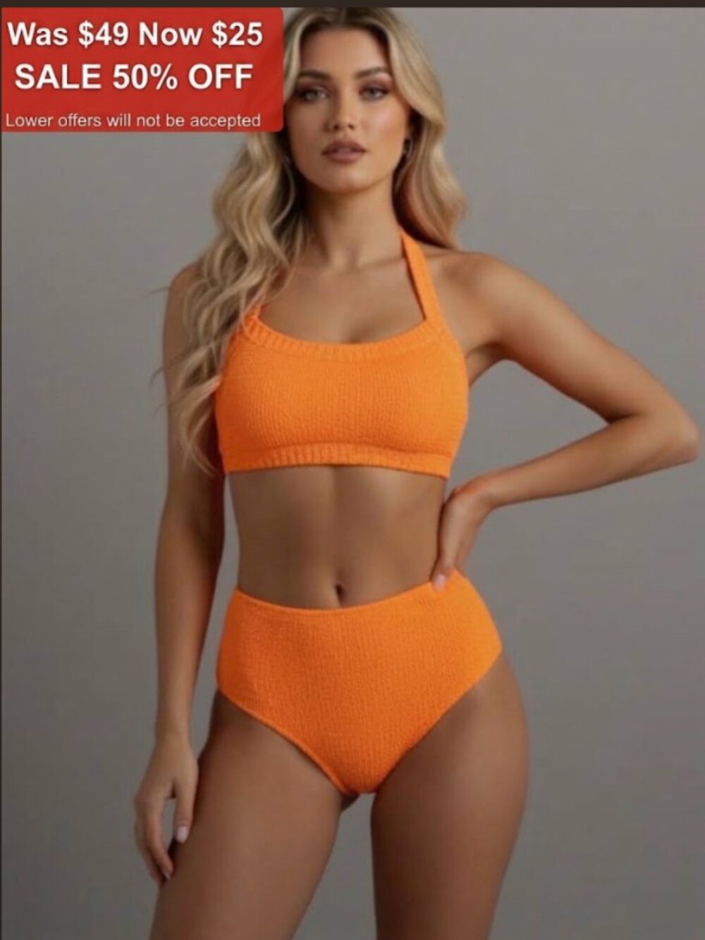 Halter High Waisted Bikini Swimsuit Orange